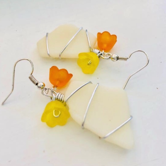 “Creamsicle Spring” one of a kind seaglass earrings - sea glass - beach glass - Picture 1 of 5